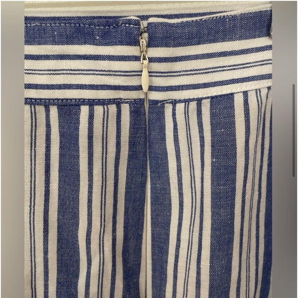 NWT ANN TAYLOR LOFT. Sz 8 Navy/White Stripe Mock Wrap Skirt w/Ruffles - Picture 2 of 4